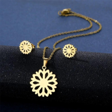 316L Stainless Steel Jewelry Sets Tulip Rose Flower Daisy Sunflower Choker Necklaces & Earings Set For Girl