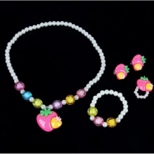 Children Pretty Strawberry Jewelry Sets Holiday Gift Bracelet Necklace Ring Earring Set