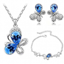 Crystal Butterfly Pendant Jewelry set necklace earrings bracelet accessories girls romantic lover birthday