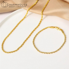 18K Plated Jewelry Sets For Man Women 4mm Twisted Chain Necklace & Bracelet 2 pcs Jewellery Set Accessories Bijoux