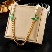 316L Stainless Steel Butterfly Pearls Charm Necklace Bracelets Earrings For Women Girl Non-fading Jewelry Set