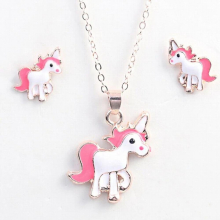 Silver Animal Jewelry Set Children Jewelry Cartoon Horse Unicorn Necklace Earring Unicorn Sets For Girls