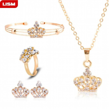 4 Pcs/ Set Crown Shaped Neclace Earrings Sets Jewelry Crystal Kid Children Lovely Jewelry Sets for Girl Gift