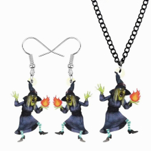 Acrylic Halloween Magic Witch Jewelry Sets Print Long Necklace Earrings For Women Girls Classic Gift Jewellery
