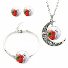 Small Pet Hamster Mouse Charm Necklace Earrings Bracelet Jewelry Sets Glass Gems Picture Pendant Collar Collier QF505