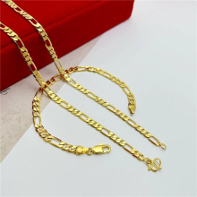 Yellow Plated Jewelry Sets For Men Women 4mm Chain Bracelet & Necklace 2pcs Set Jewelry Accessories