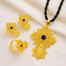 24K Gold/Silver Plated Cross Ethiopian Traditional Jewelry Set Men Eritrea Sets for Womens Habesha Wedding Bridal