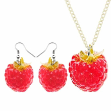 Acrylic Jewelry Set Sweet Red Raspberry Necklace Earrings Collar Pendant For Women Girls Party Gift Decorations