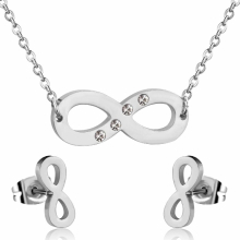 girls jewelry Infinity With Round Crystal Pendant Necklaces Stainless Steel Chains Jewelry Sets Wedding Jewelry Party