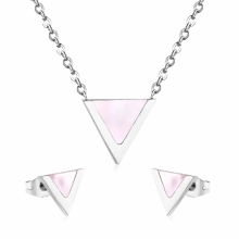 Children Triangle Pendant Necklace Stainless Steel Small Stud Earrings Shell Jewelry Sets Party For Girl Women