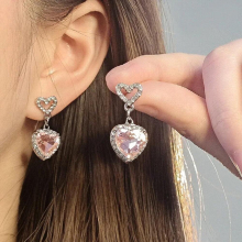 Pink Zircon Necklace Set Sweet and Hot Girl Style Collarbone Chain Earrings Set