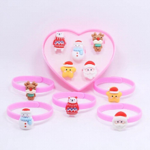 Kids Christmas Rings Bracelet Jewelry Set for Children girl Elk snowman santa claus stars Jewelry Party
