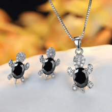 Sea Turtle Jewelry Set Colorful Crystal Cubic Zirconia Tortoise Pendant Necklace Stud Earrings For Women Girls Gift