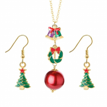 1 Set Creative Necklace Earring Set Wild Christmas Series Drip Bell Snowman Santa Claus Enamel Jewelry For Women Girls