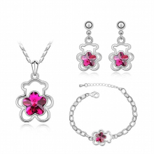 Flower Bear Plum blossom crystal Pendant Jewelry set birth girl Necklace Earrings bracelet