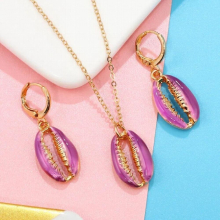 Hot Shell Conch Pendant Necklace Earrings Set Women Girls Vintage Colorful Shell Jewelry Set Summer Beach Jewelry