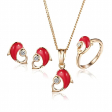 Baby Kids Jewelry Sets Ring Earrings Pendant Necklace Gold-Color Strawberry Children Jewellery 3S4