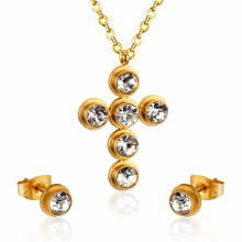 wedding jewelry Cross Earrings Sets Stainless Steel CZ Pendant Necklace femininas Chains Necklaces Babygirl