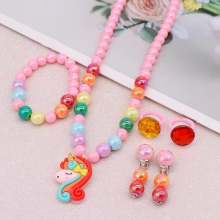 5Pcs/lot Unicorn Rainbow Necklace Ring Earrings Set Girls Charm Gift Children Jewelry Accessories