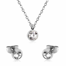 Antiallergic Crystal Pendant Necklace Stainless Steel Jewelry Set For Girls Wedding Necklace bijoux femme