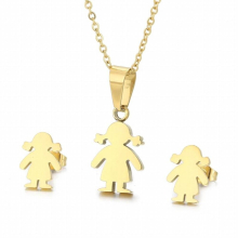 Stainless Steel Catoon Girl Jewelry Set For Women Girl Multiple Link Chain Necklace Stud Earrings Women Party Jewellry