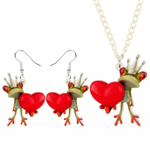 Acrylic Jewelry Sets Red Love Heart Frog Doll Necklace Earrings Drop Jewelry For Women Girls Charm Gift