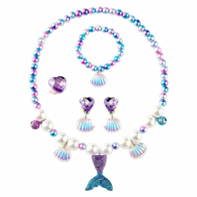 Childrens Mermaid Themed Necklace Set Girl 5 Pcs Kids Princess Pearls Beads Necklace Bracelet Ring Set Jewelry Gift