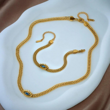 316L Stainless Steel Zircon Eye Shape Necklace Bracelet For Women Girls Thick Chain Jewelry Set