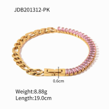 Youthway Creative Pink Cubic Zirconia Chain Necklace Bracelet Stainless Steel Waterproof Charm Jewelry Set