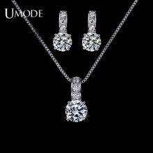 Girls Jewelry Set with 1 Pair of Small Size CZ Stud Earrings & 1 Woman Cubic Zirconia Chain Pendant Necklace US0020
