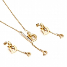 316L Stainless Steel CZ Jewelry Sets D Shape Necklace Earrings Female/Girl Jewellery Gift