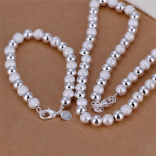 925 silver Hot Christmas European retro male 8MM sand light bead necklaces bracelets Jewelry Set