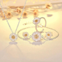 Yellow Daisy Sweet Romantic Style Jewelry Sets Necklace Earrings Bracelet Rings for Girls Birthday Prevent Allergy