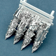 Men Skull Leather Bracelets Rings Jewelry Sets Halloween Accessories Exaggeration Punk Rock Skeleton Hand Ring Gothic Party Gift
