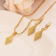 African Women Jewelry Romantic Wedding Jewelry Sets Square Geometric Pendant Earrings Girls Kids Gift