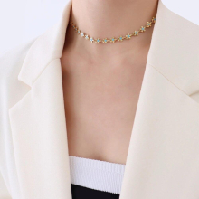 Daisy Necklaces Plated 18K Girl Bule Flowers Bracelets Women Titanium Steel Fine Jewelry Set Travel Gift