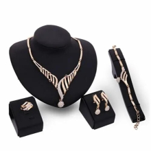 Girl Wedding Party Gift Hollow Chain Necklace Ring Bracelet Earring Jewelry Set