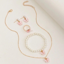 4pcs/Set Sweet Children Jewelry Set Acrylic Butterfly Pendant Necklace Bracelet Ring Earring Set Girl Baby Accessories