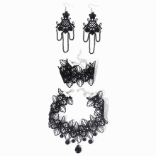 Japanese Gothic Style Lace Jewelry Set for Women Floral Tassel Earrings Necklace Bracelet Lolita Set Charm Girl Gift