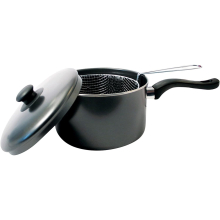 20 CM DEEP FAT FRYER SET 3PC NON-STICK BLACK CHIP PAN POT+LID & BASKET