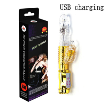 (USB Gold) Telescopic Dildo Vibrator G-Spot Rabbit Vibrator Clitoris Stimulator Vaginal Massager Sex Toys for Women Female Masturbation