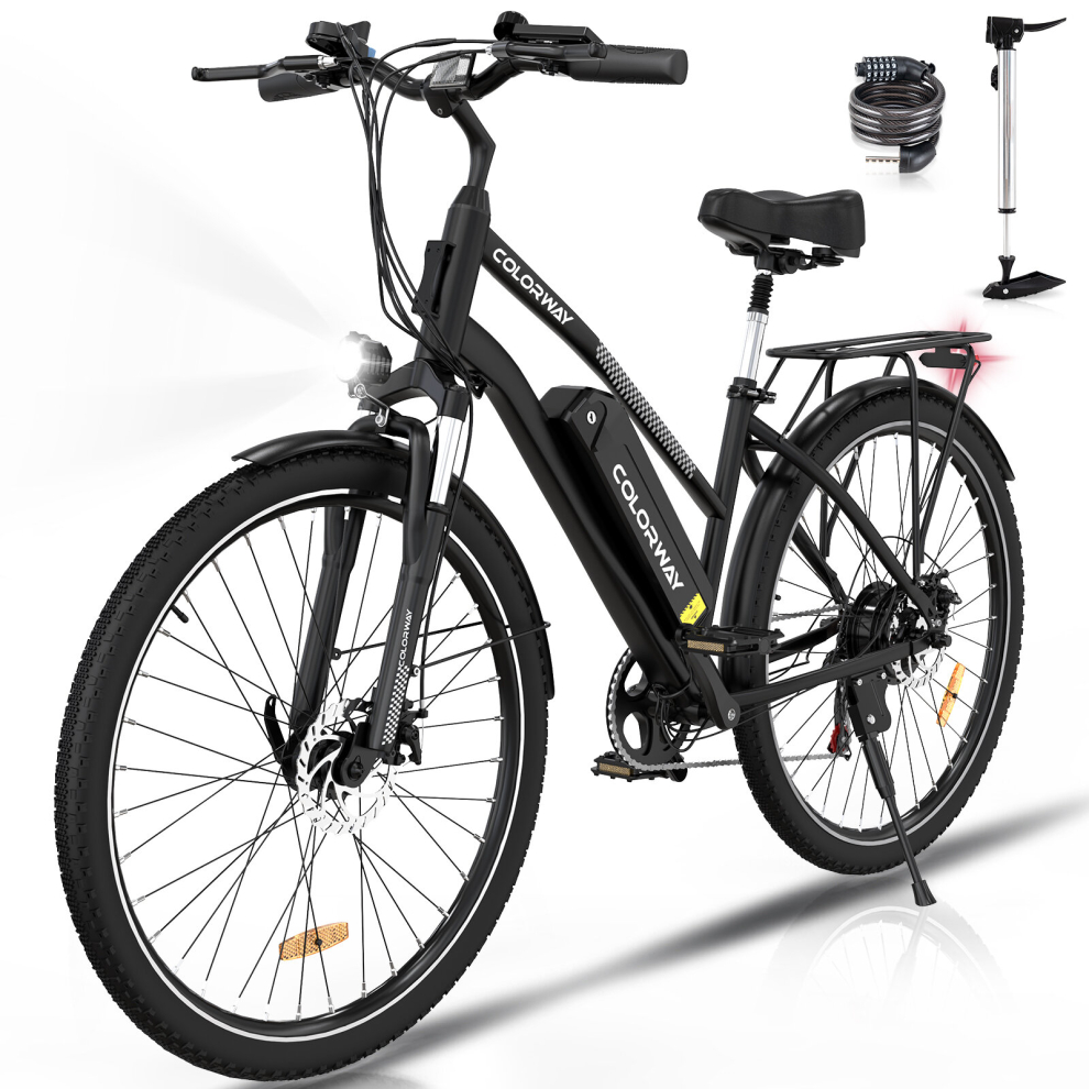 (Black) COLORWAY Electric Bike for Adults, 28" Commute E bike with 36V 15Ah Removable Battery, LCD Display