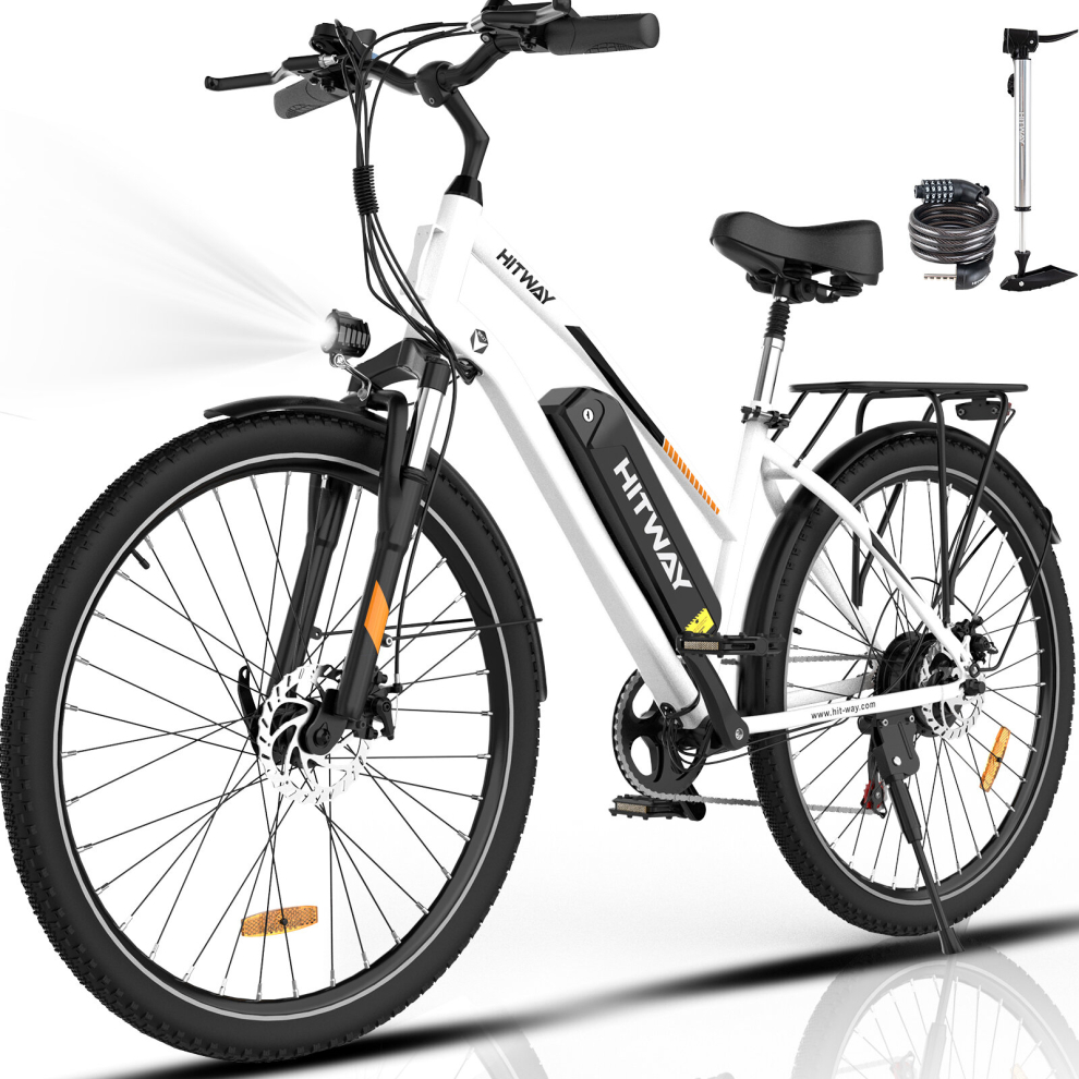 (White) HITWAY Electric Bike for Adults, 28" Commute E bike with 36V 12Ah Removable Battery