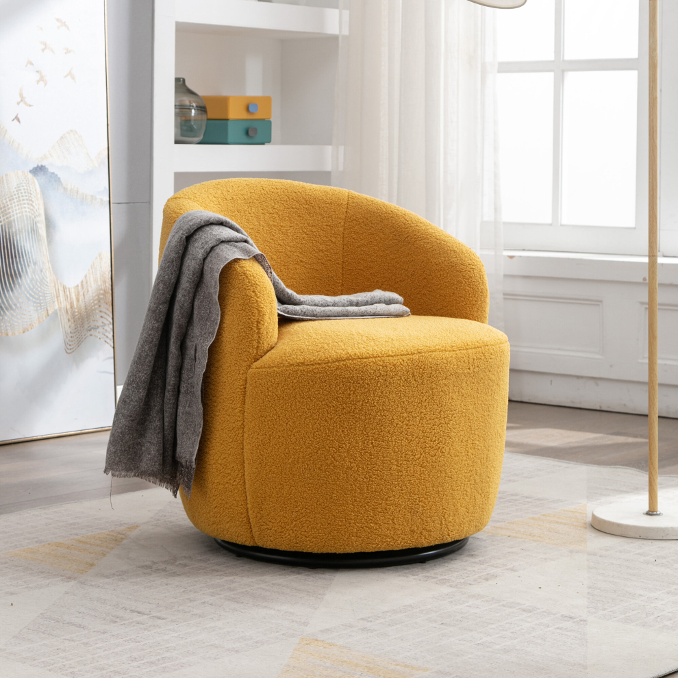 (Yellow) Teddy Fabric Swivel Accent Armchair Barrel Chair