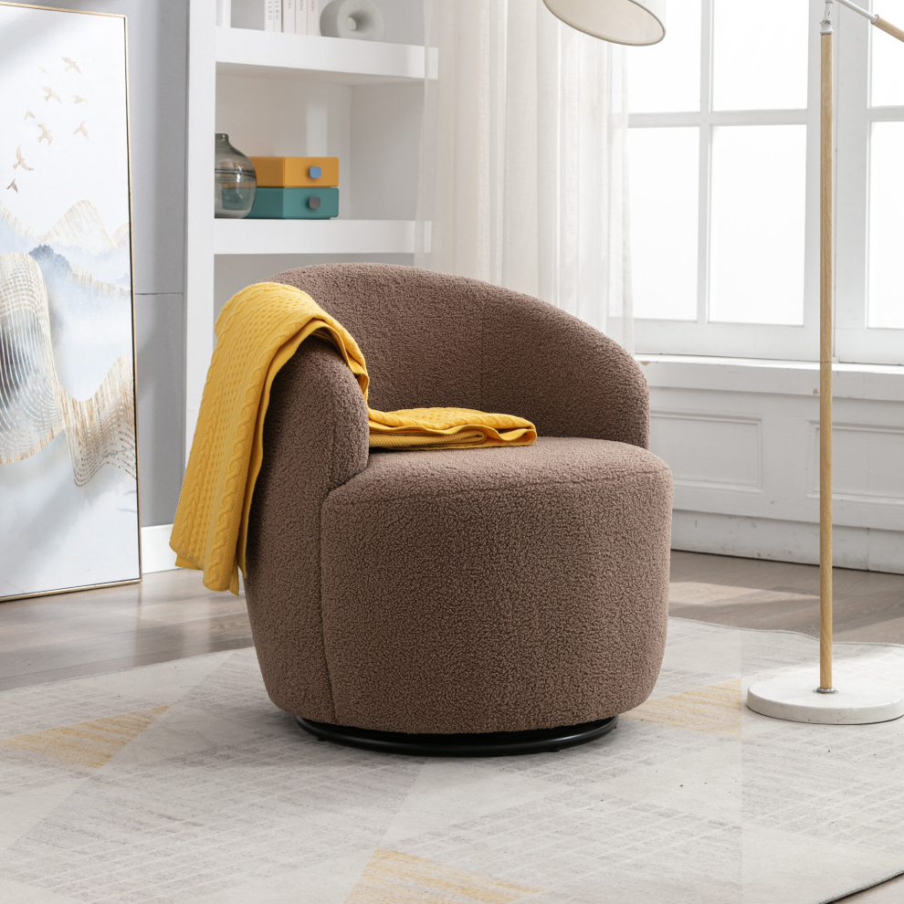 (Coffee) Teddy Fabric Swivel Accent Armchair Barrel Chair