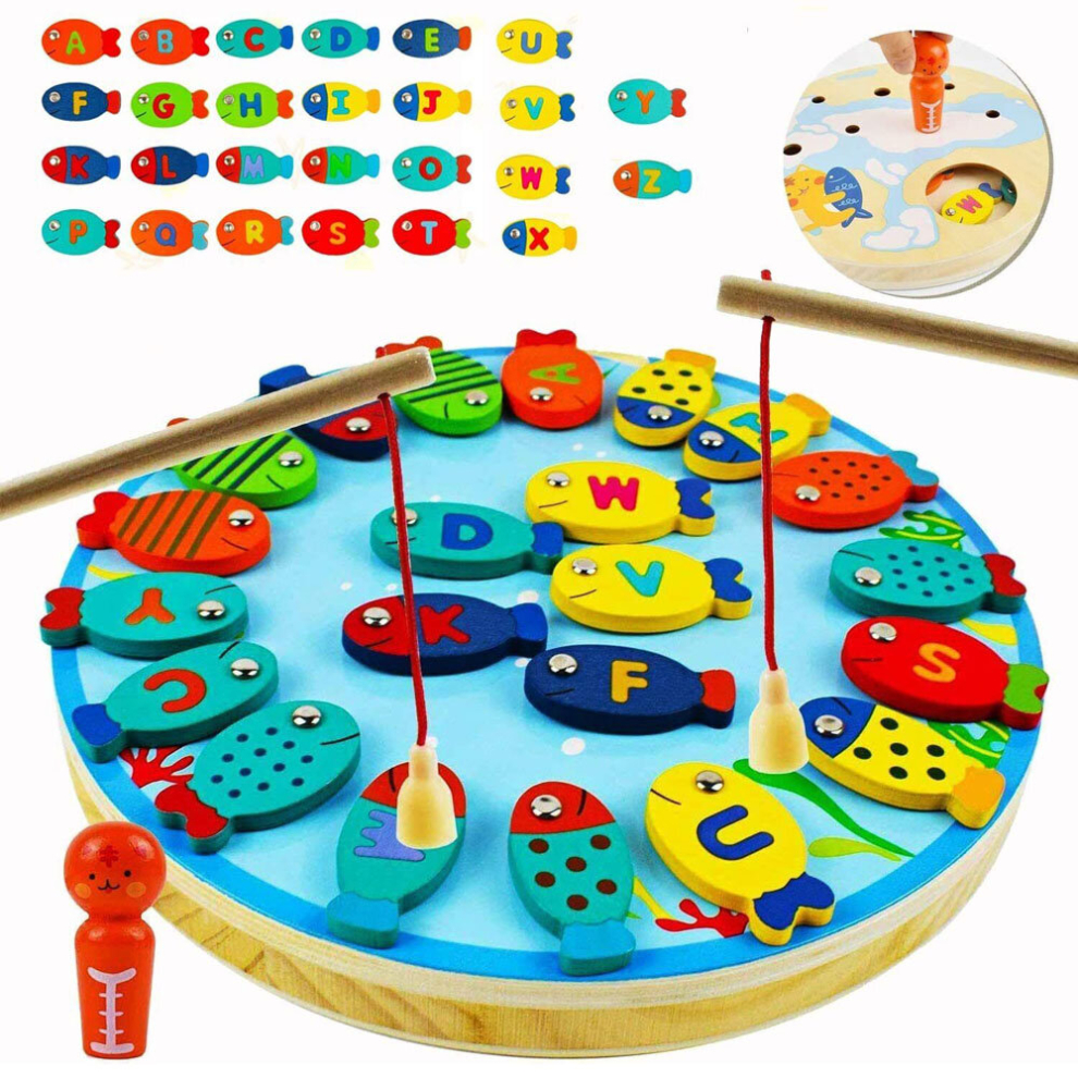 Wooden Magnetic Fishing Game Kids Preschool Learning Educational Toys