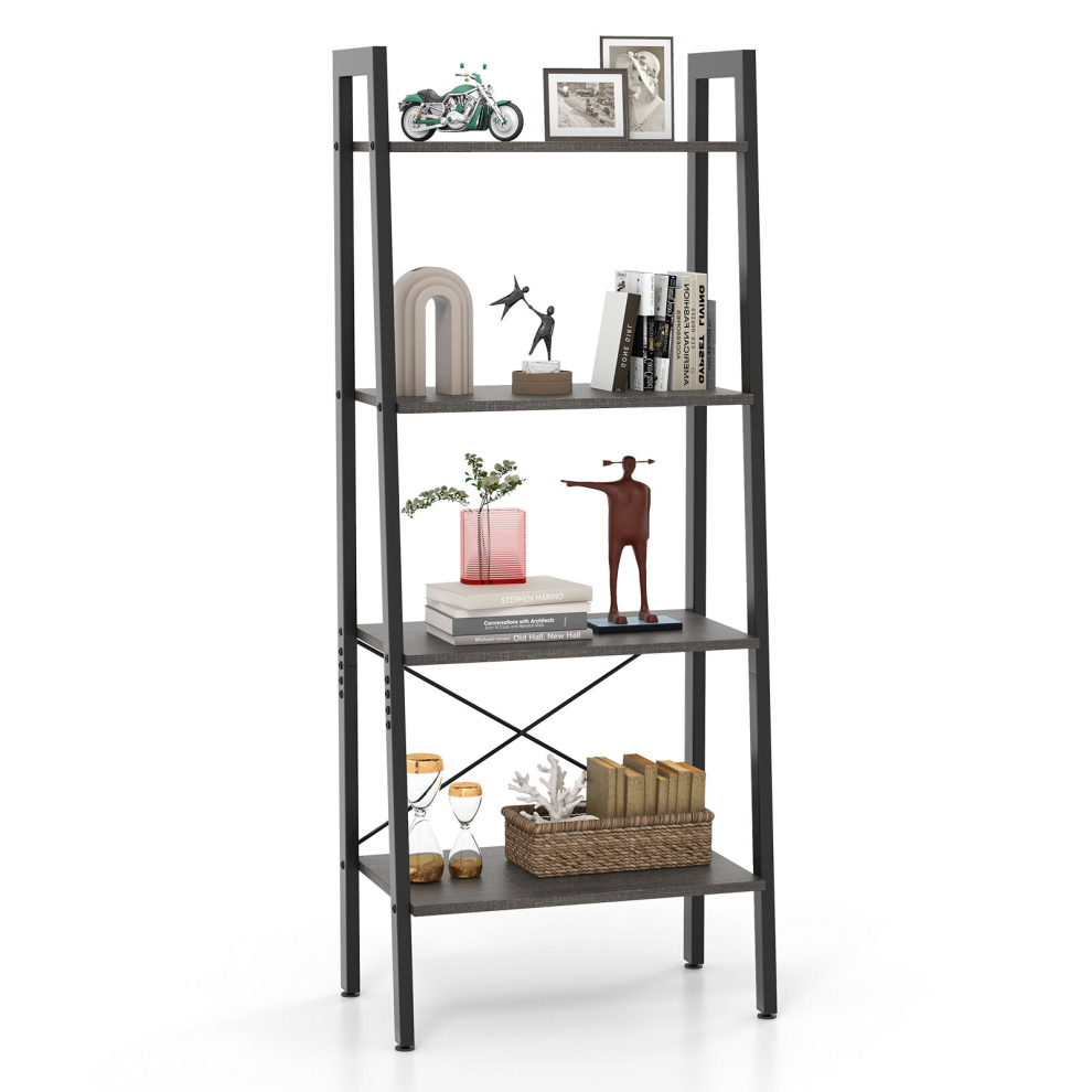 4-Tier Ladder Bookshelf Industrial Bookcase Storage Shelving Unit Anti Tipping