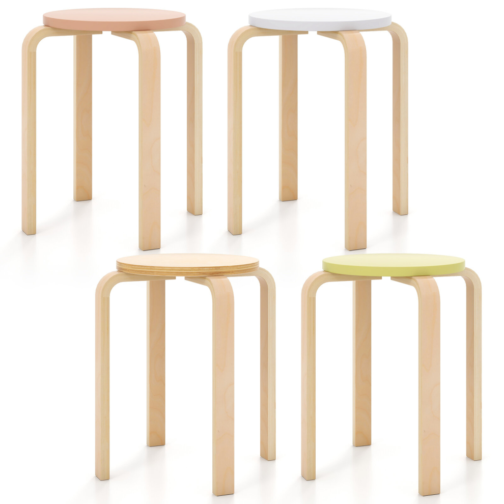 Set of 4 Stackable Dining Stools Bentwood Round Chairs Kitchen Breakfast Seating