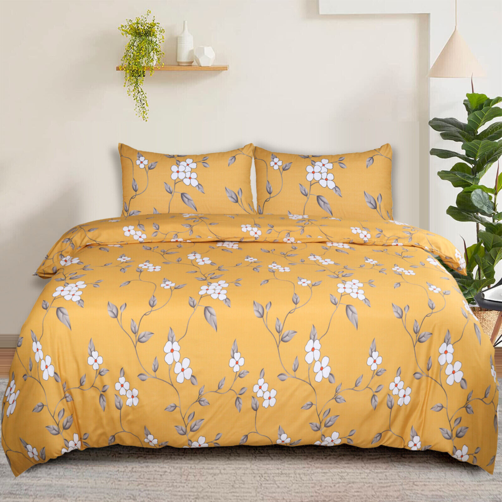 (Ochre Flower, King: 230 X 220 cm) Reversible Duvet Bedding Set Double King Duvet Quilt Cover with Pillowcases