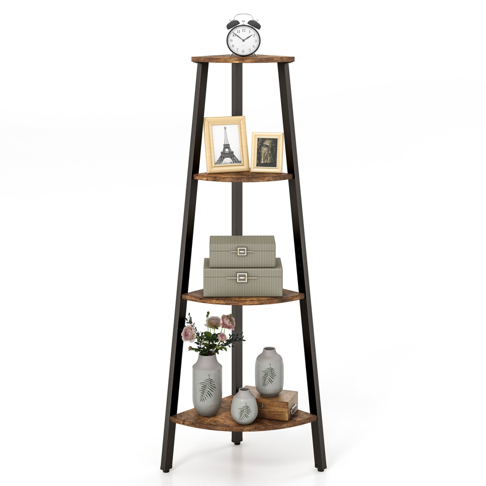 4-Tier Industrial Corner Ladder Shelf Freestanding Bookshelf Display Plant Rack